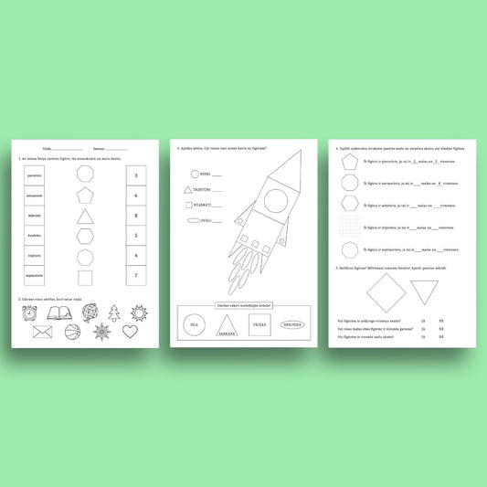 Figūru uzdevumi bērniem - Matemātika 1. klasei pēc Skola2030