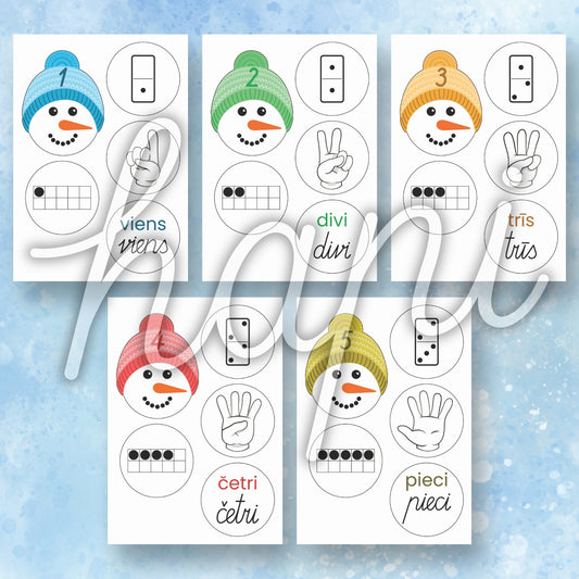 Krāsains ziemas uzdevums skaitīšanai ar sniegavīriem matemātikas prasmju attīstīšanai baltaita.lv
