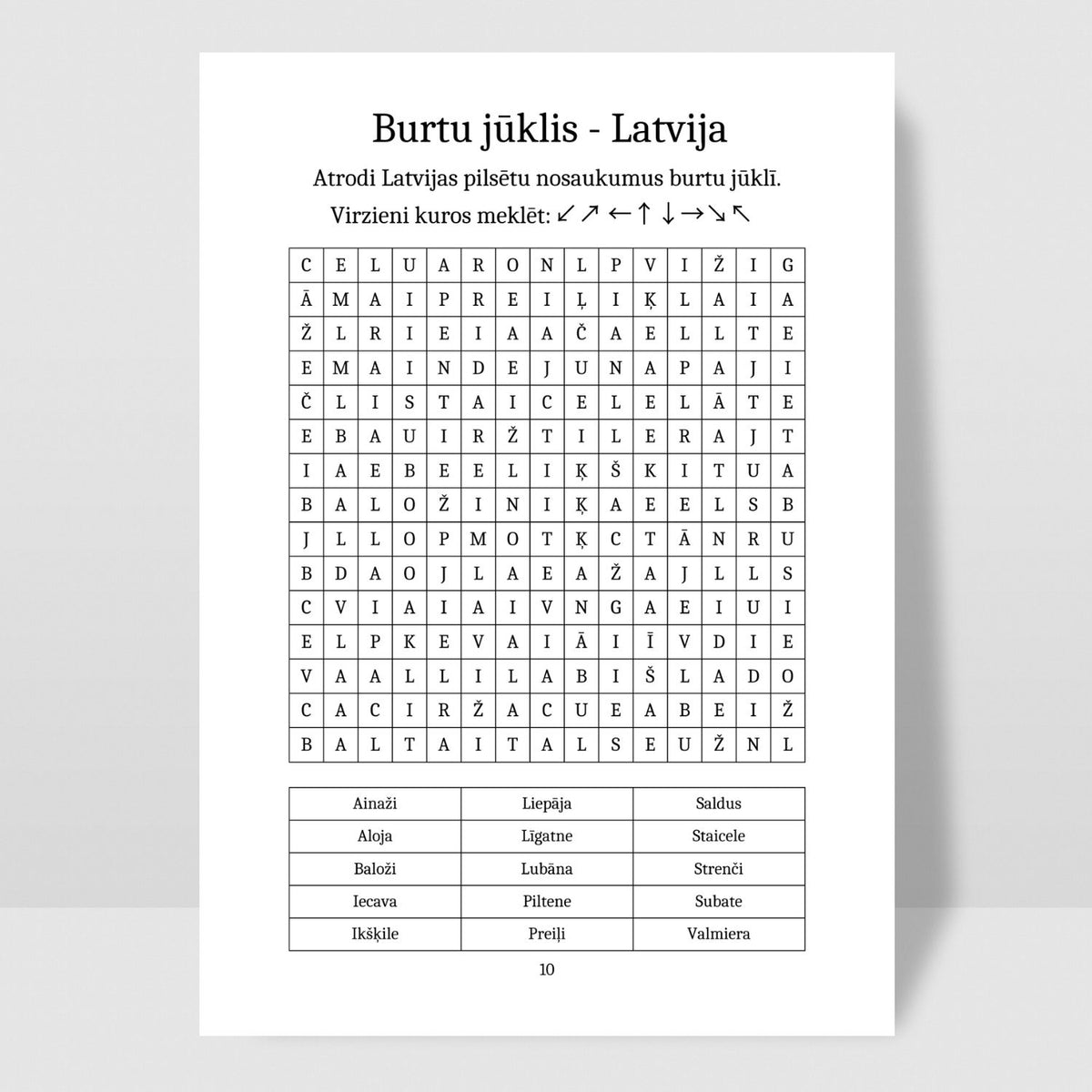 Burtu jūklis Latvija - darba lapas ar Latvijas tematikas vārdu meklēšanu