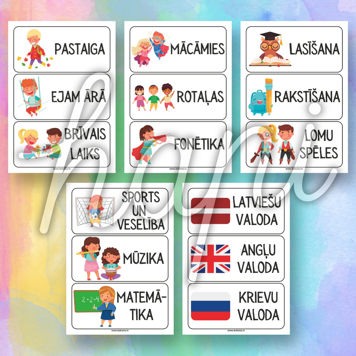 Dienas režīms plakāts - personalizējams stundu saraksts ar ciparnīcām