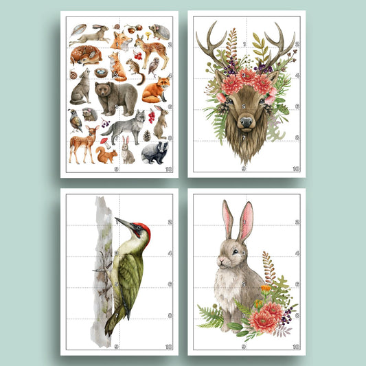 Dzīvnieku puzles 1-10 bērniem - pirmsskolas skaitīšanas puzles ar dzīvnieku attēliem