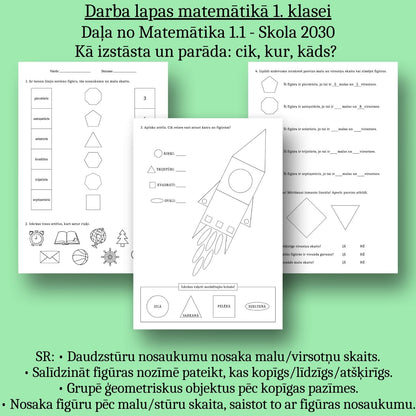 Matemātika 1.1 figūras - darba lapas ģeometrisko formu mācīšanai