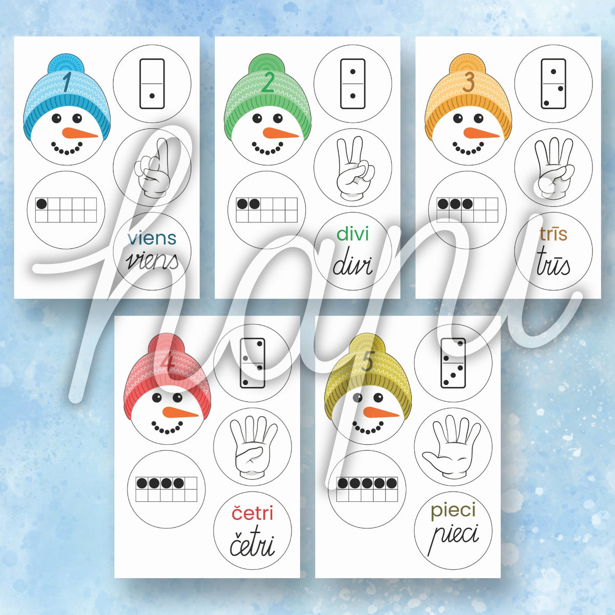 Krāsains ziemas uzdevums skaitīšanai ar sniegavīriem matemātikas prasmju attīstīšanai baltaita.lv