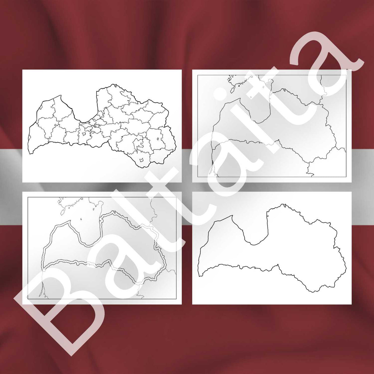 Gatavas darba lapas ar Latvijas kontūru un administratīvo iedalījumu ģeogrāfijas apguvei