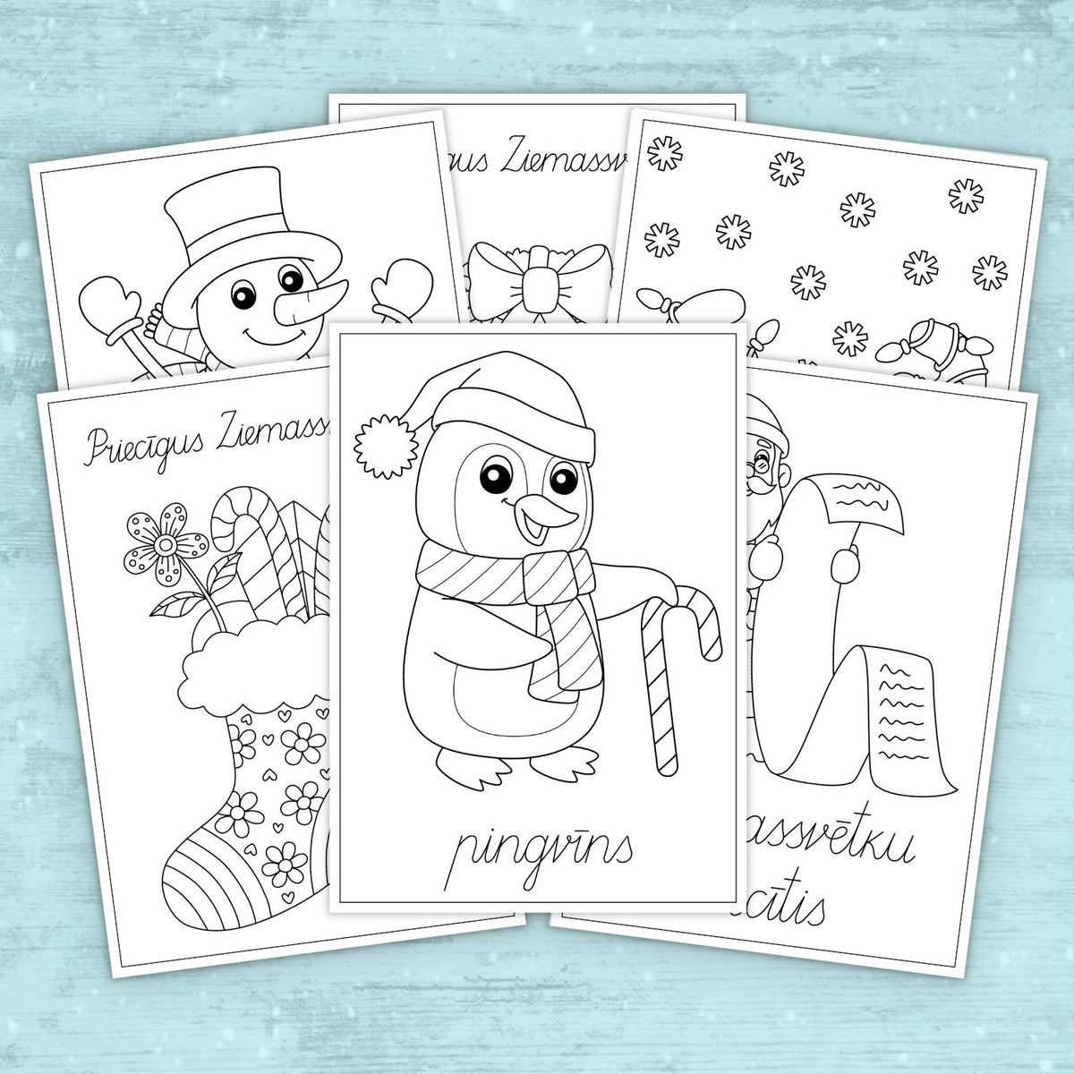 Ziemassvētku krāsojamās lapas bērniem – ziemas un svētku tēli