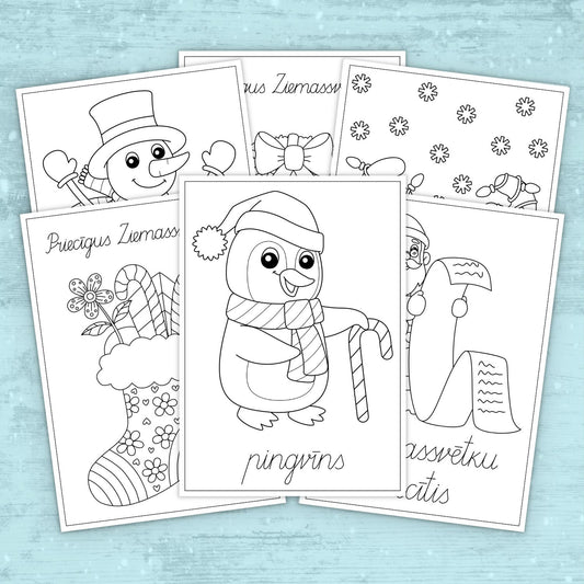 Ziemassvētku krāsojamās lapas bērniem – ziemas un svētku tēli