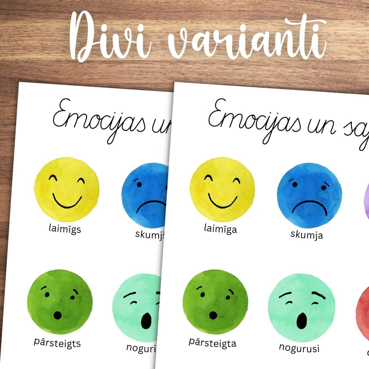 emociju plakāts par emocijām divi varianti emocijas vīriešu dzimtē sieviešu dzimtē baltaita