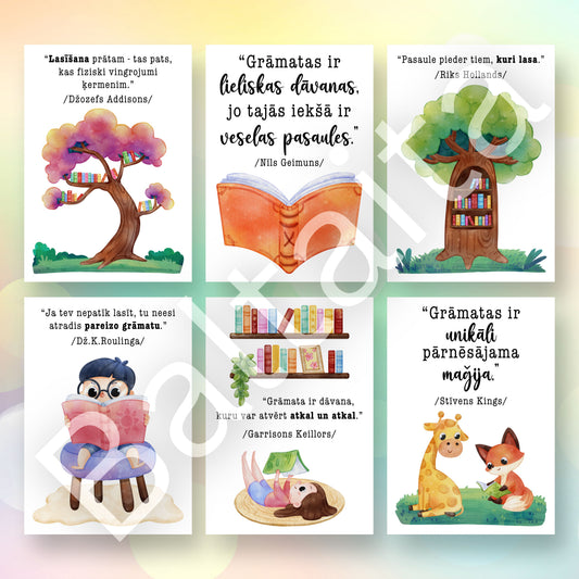 Iedvesmojoši citāti par grāmatām un lasīšanu uz kvalitatīva papīra.