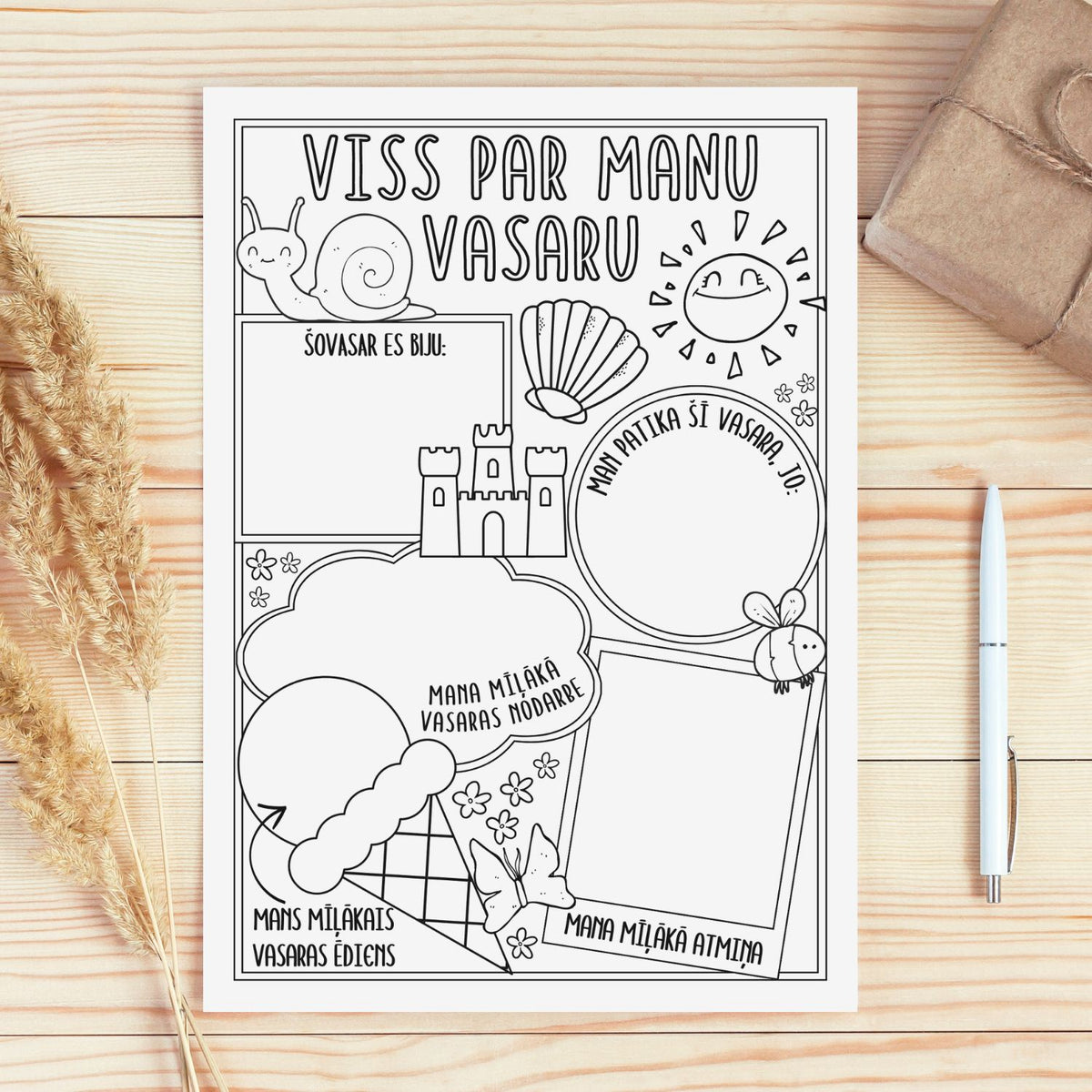 Viss par manu vasaru - krāsojama un aizpildāma darba lapa skolas sākumam